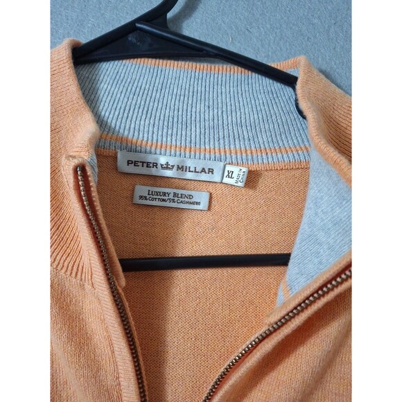 Peter Millar Crown Quarter Zip Sweater Men’s XL Orange Nectar Cashmere Blend - Picture 4 of 8